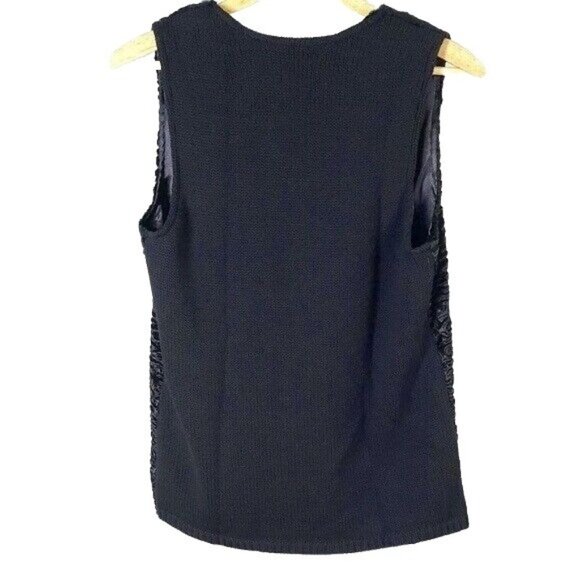 Adrianna Papell Vest Black Size Small Textured Snap Close Knit Back Faux Fur - Picture 4 of 9